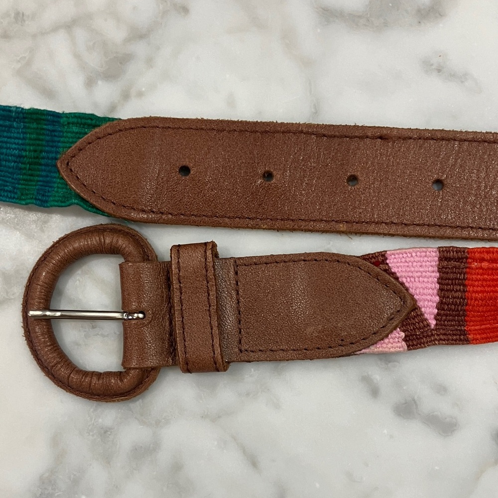 Vintage Colorful Striped Belt with Brown leather Buckle adjustable Guatemala OS - Picture 13 of 17